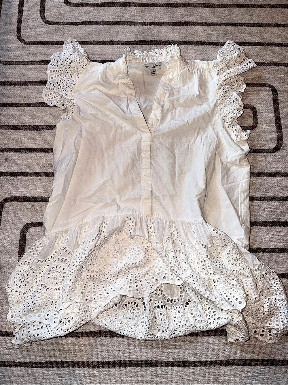 Koko + Mason Cotton Eyelet Top White